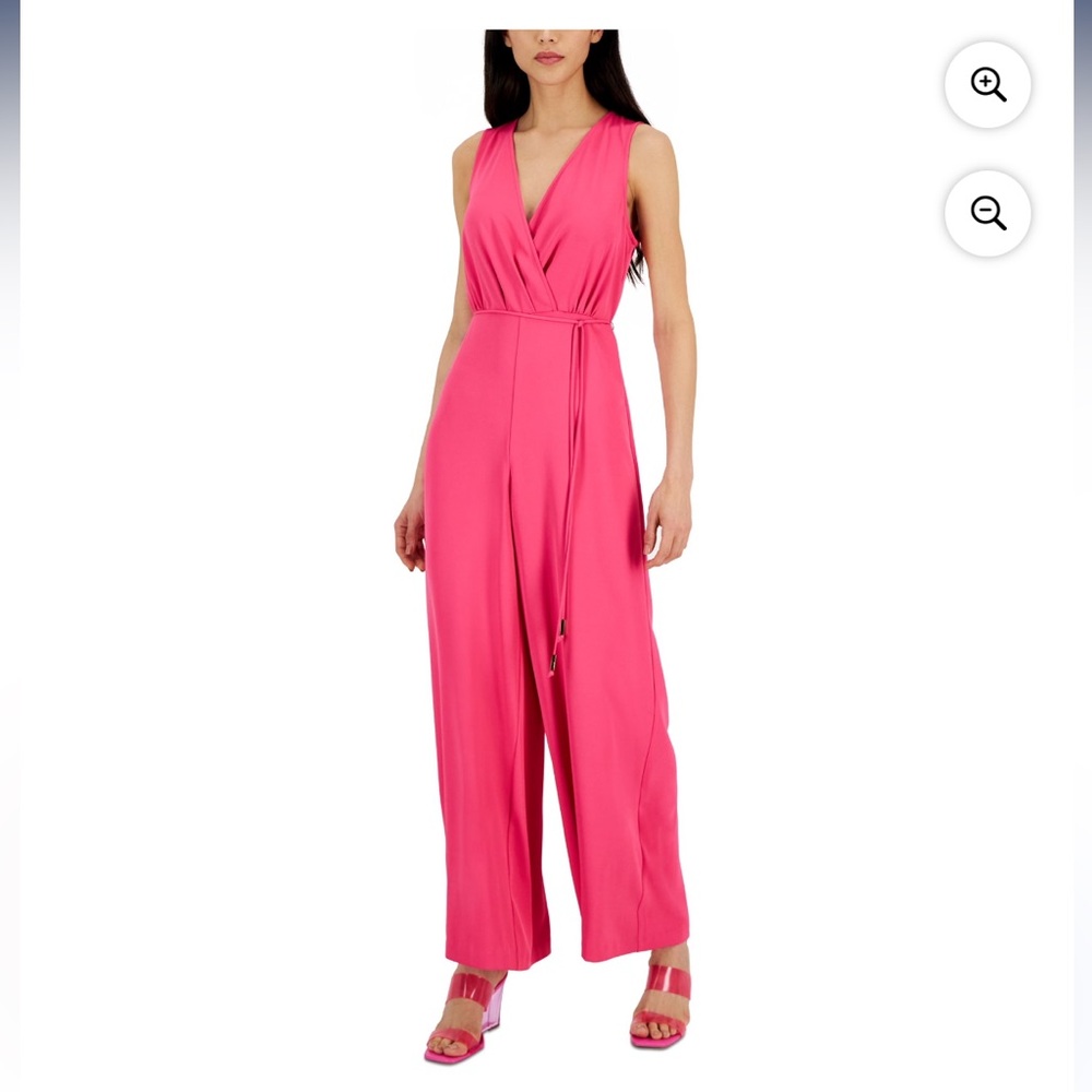 Sleeveless Pink Wrap Jumpsuit with Tie Waist